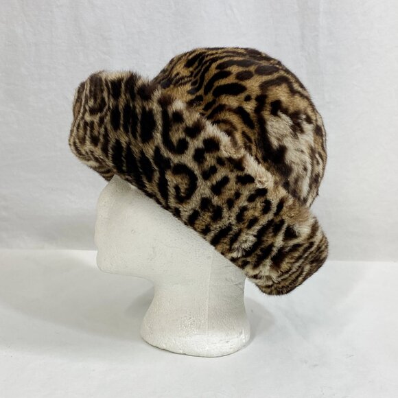 Vintage 60s 70s Fur Hat Leopard spot animal print Cloche bucket felt Winter - Picture 3 of 8
